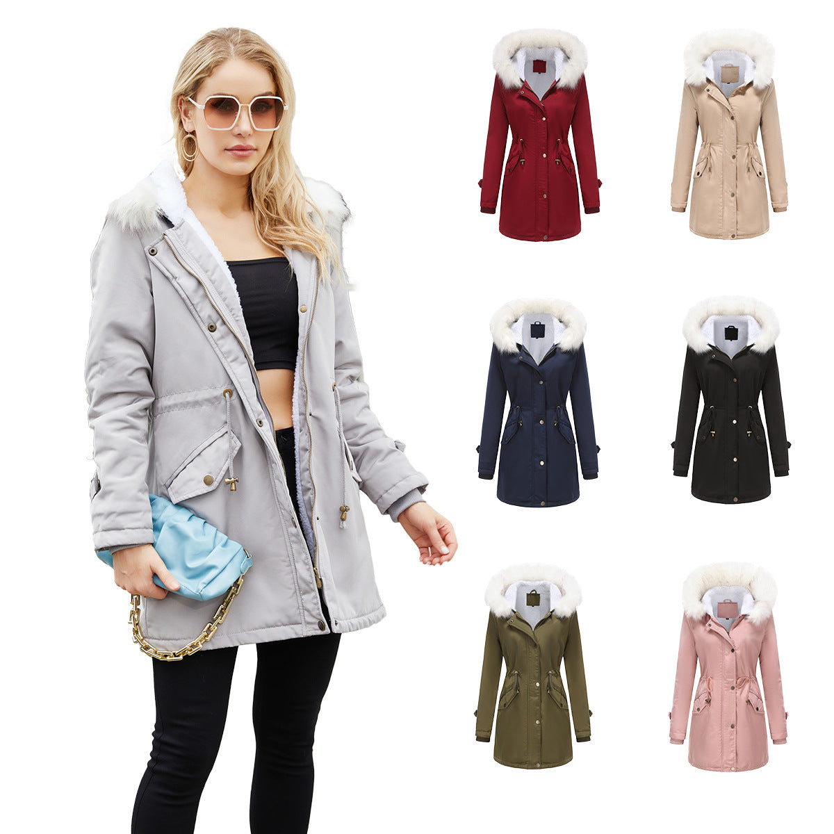 Women - Winter Parka Coat - Detachable Fur Collar - Stylish Warm Outerwear for Cold Weather