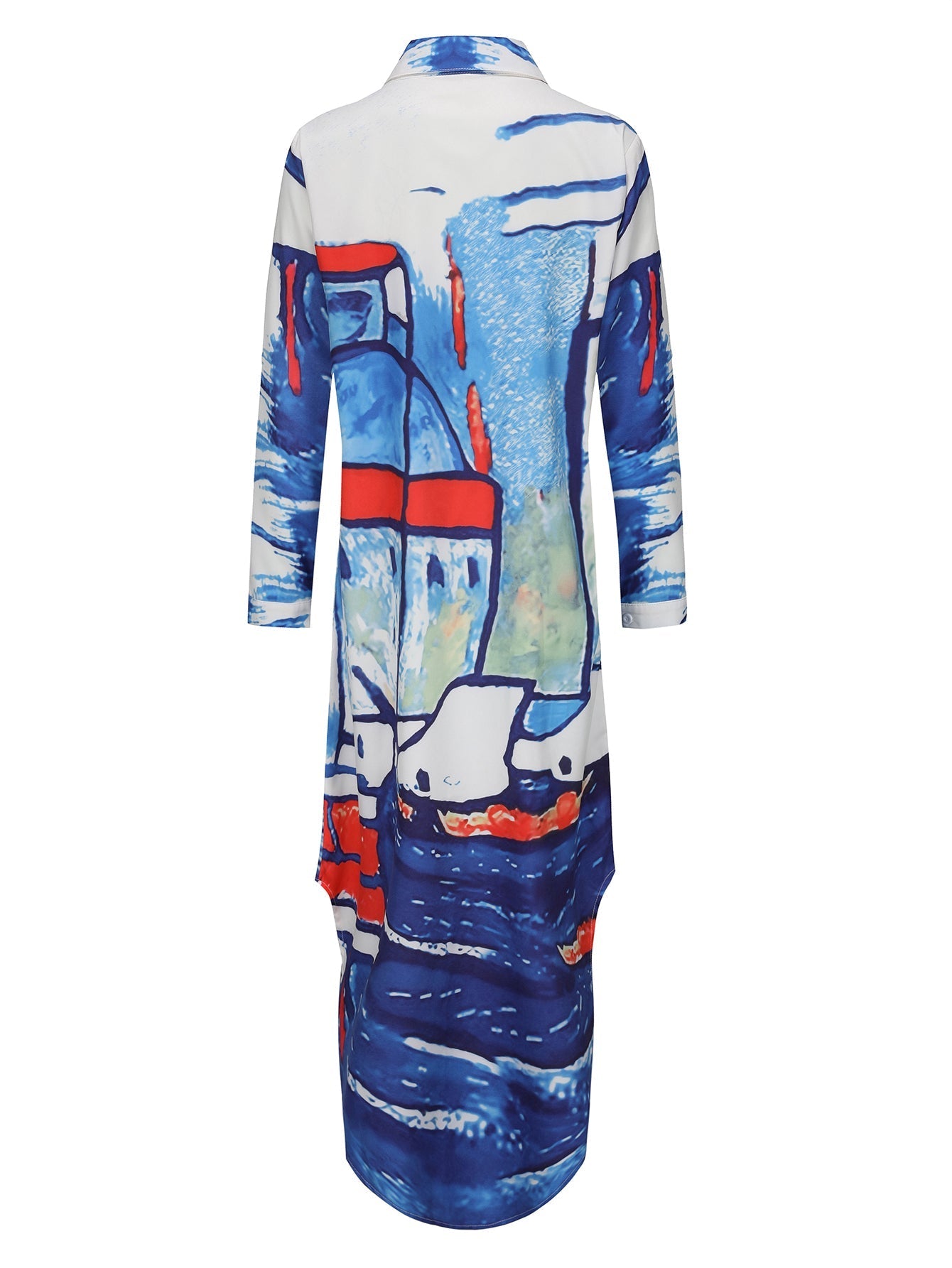 Women - Long Sleeve Dress - Blue & White Face Pattern - Stylish Casual Dress for Every Occasion