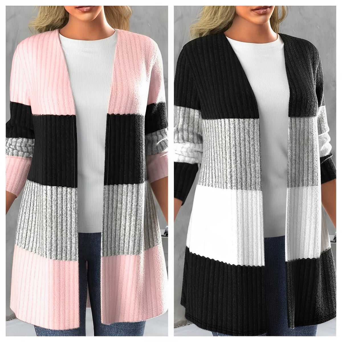 Women - Coat - Stylish Striped Design - Warm Trendy Outerwear for All Occasions