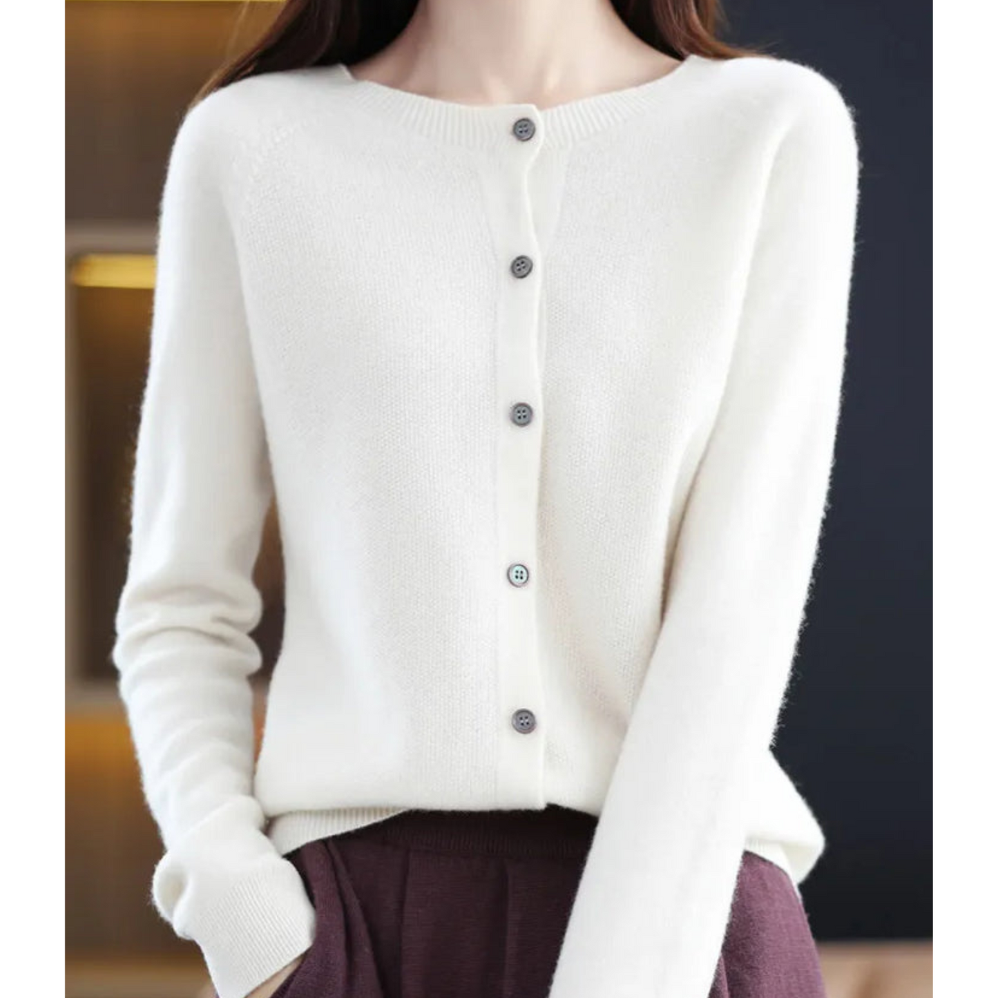 Wool Ladies O-neck Cardigan Cashmere Sweater