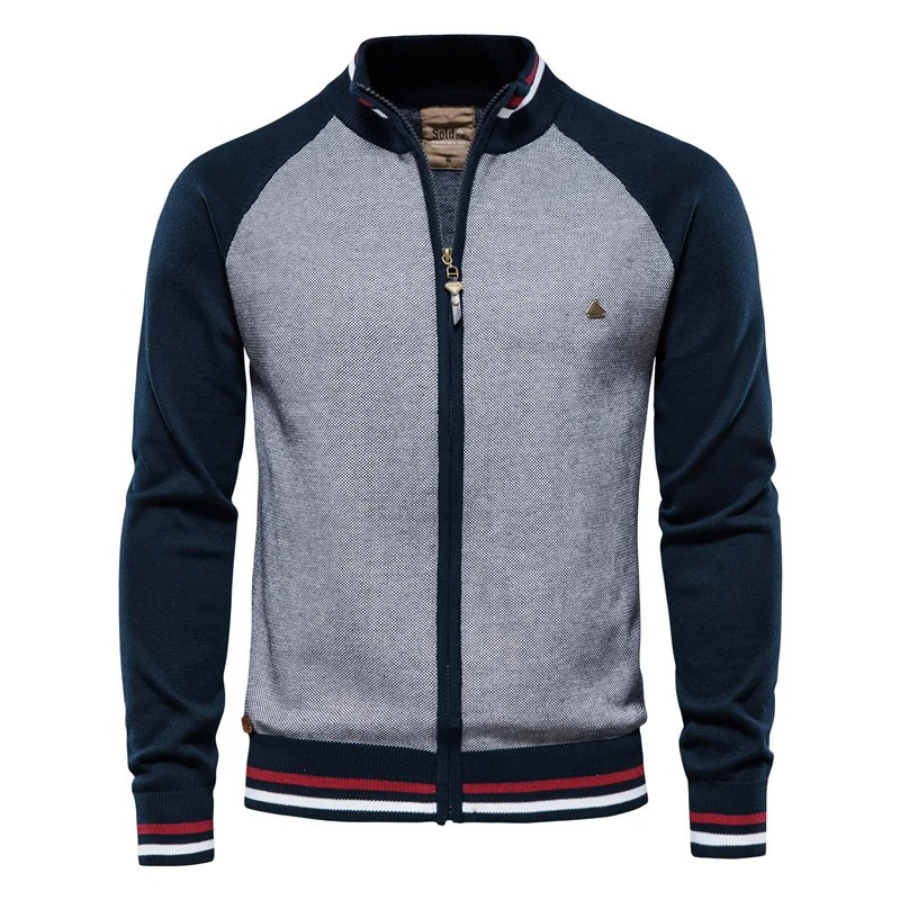 Sporty cardigan with zip and contrasting sleeves