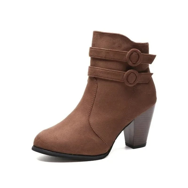 Women's Ankle Boots with Buckle Straps and Zip - Women's Ankle Boots