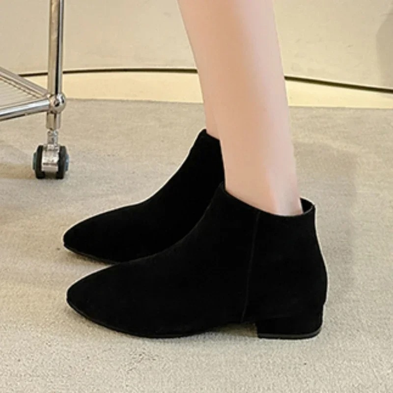 Women's Ankle Boots with Flat Heel and Minimalist Design