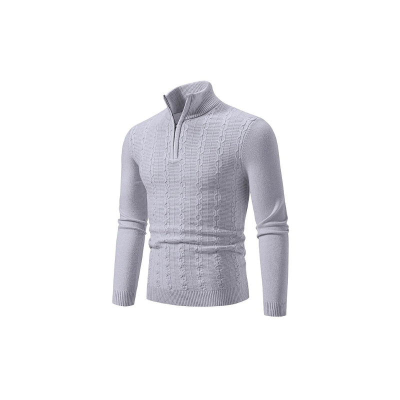 Knitted pullover with zip and cable pattern