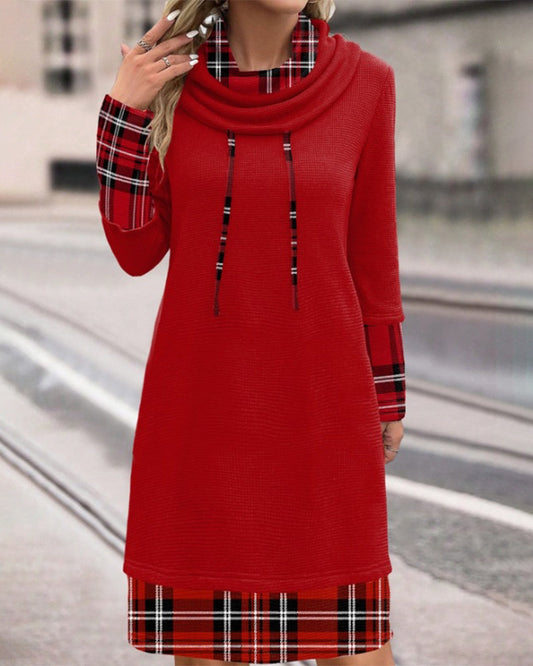 Women - Long Sleeve Dress - Classic Checked Design - Stylish Casual Wear