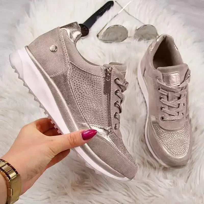 Trendy sequin wedge sneakers for women