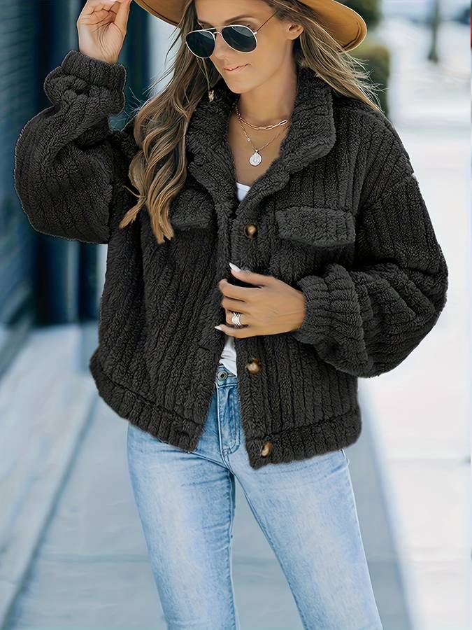 Faux fur jacket with buttons