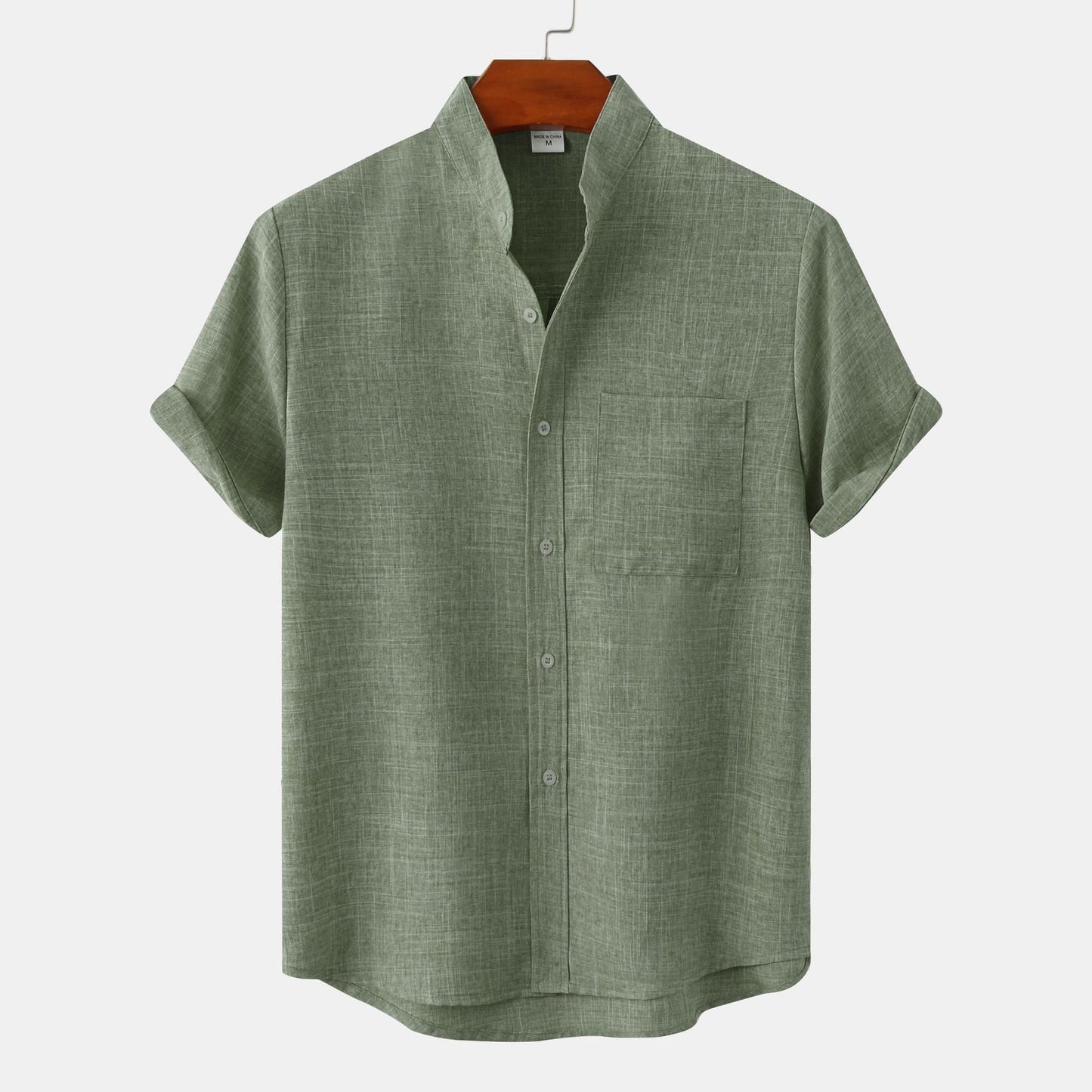 Men's linen shirt with short sleeves and lapels