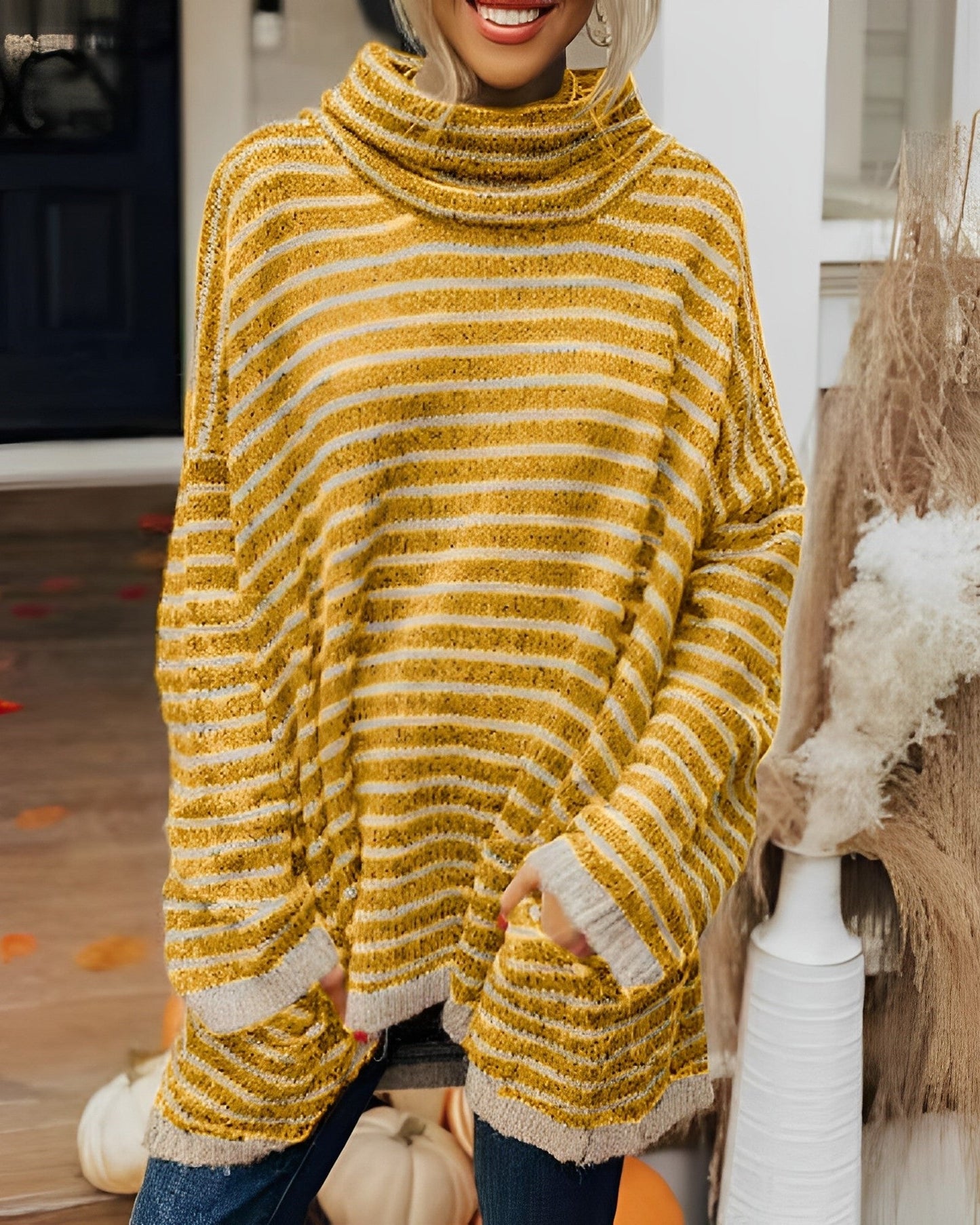 Women - Knit Sweater - Comfortable Striped Design - Cozy Jumper for Every Occasion