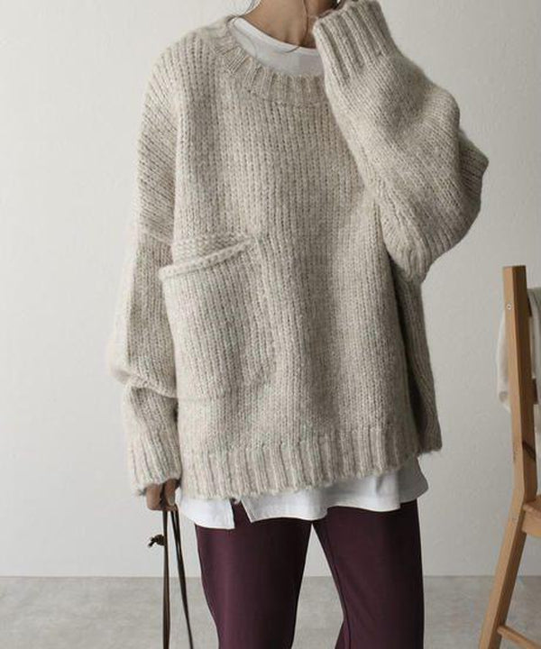 Oversized Sweater with Ivory Pocket Front