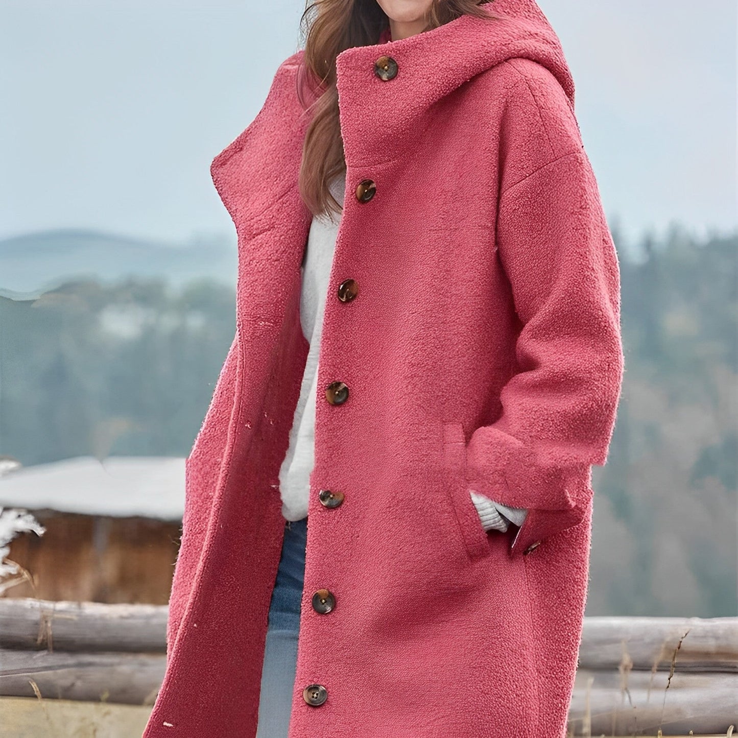 Women - Trench Coat - Heavy Quality Tweed - Stylish and Warm Outerwear