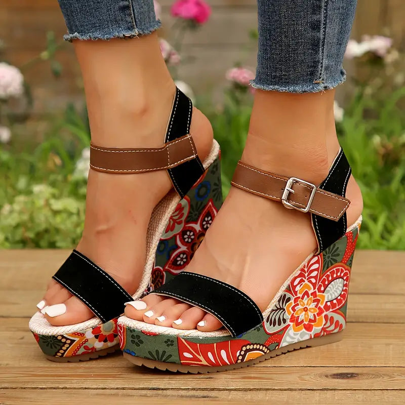 Wedge Heels With Floral Pattern For Women