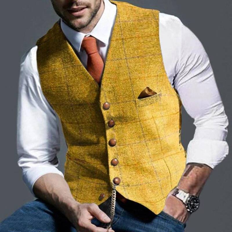 Men's Elegant Checked Waistcoat - Stylish and Sophisticated - Perfect for Formal Occasions