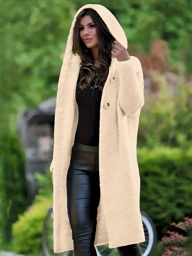 Long knitted cardigan with hood