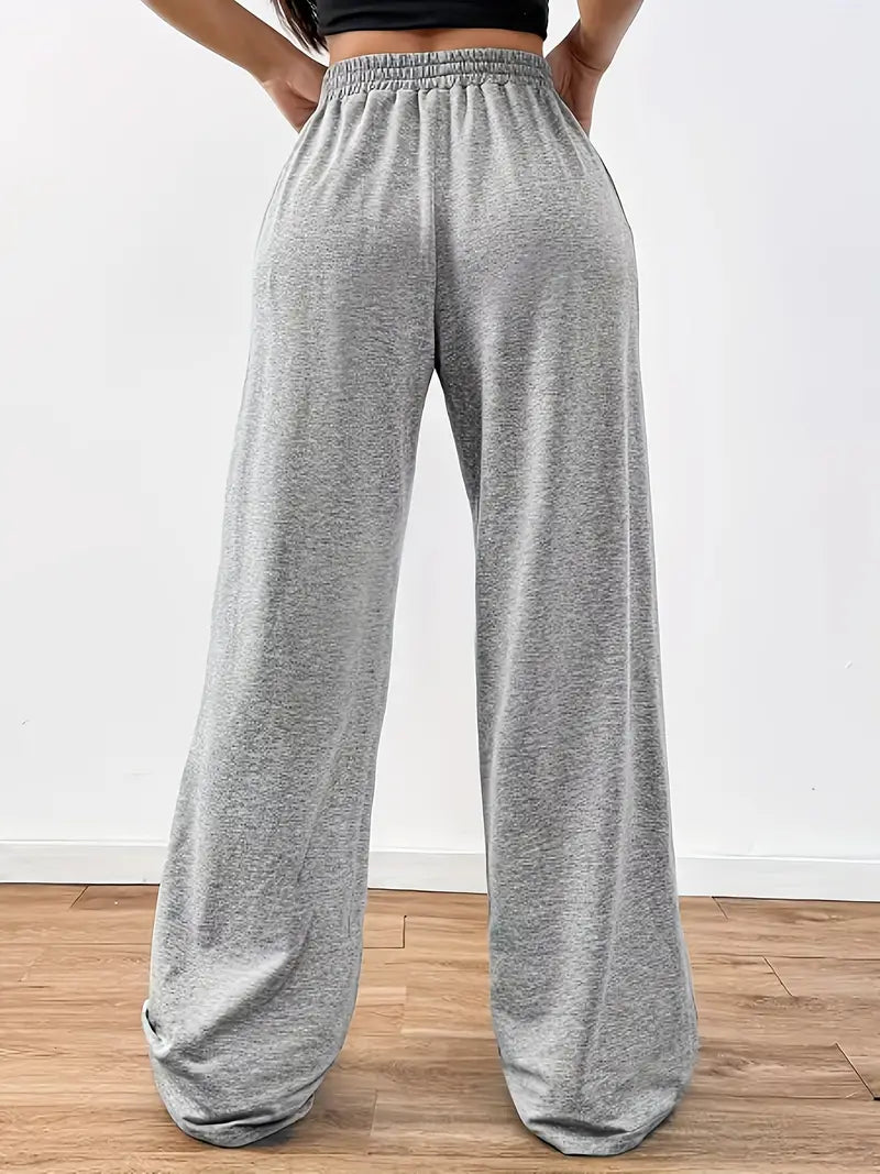 Women - Wide Trousers - Smoke Print with Drawstring - Comfortable and Stylish Everyday Wear