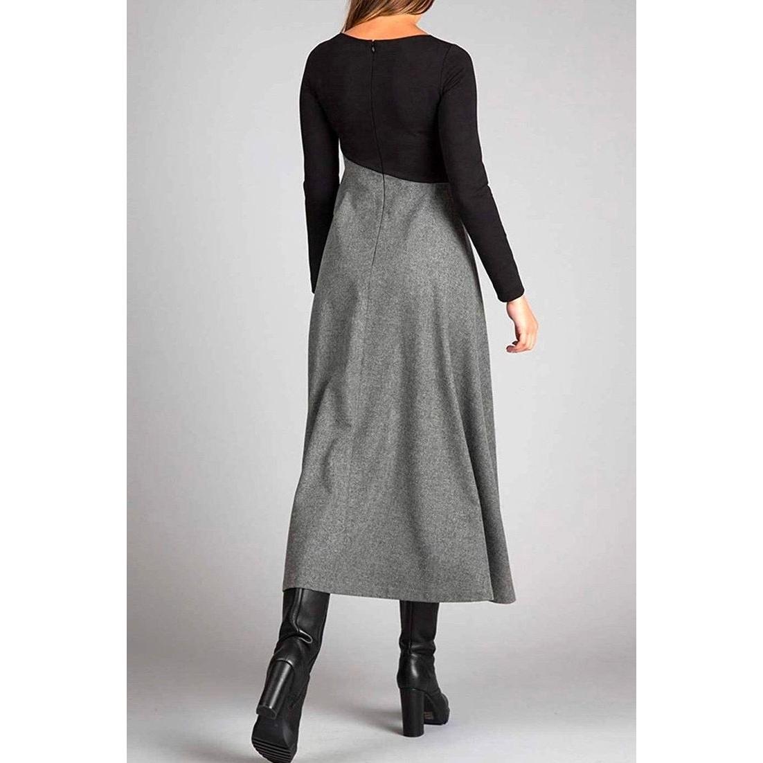 Women's Long Sleeve Dress - Grey-Black - Stylish Casual Wear - Ideal for Every Occasion