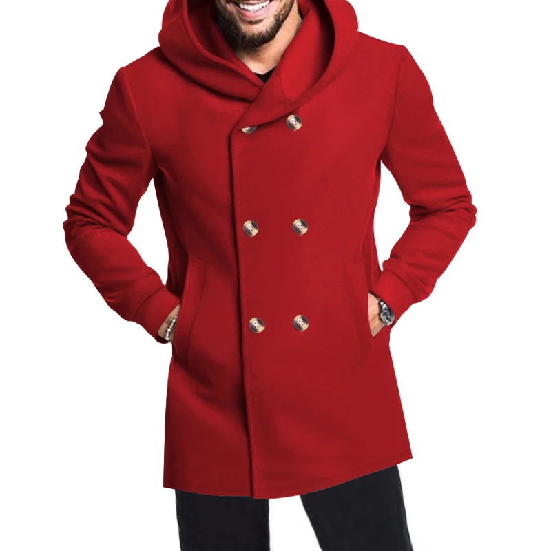 Double-buttoned coat with hood