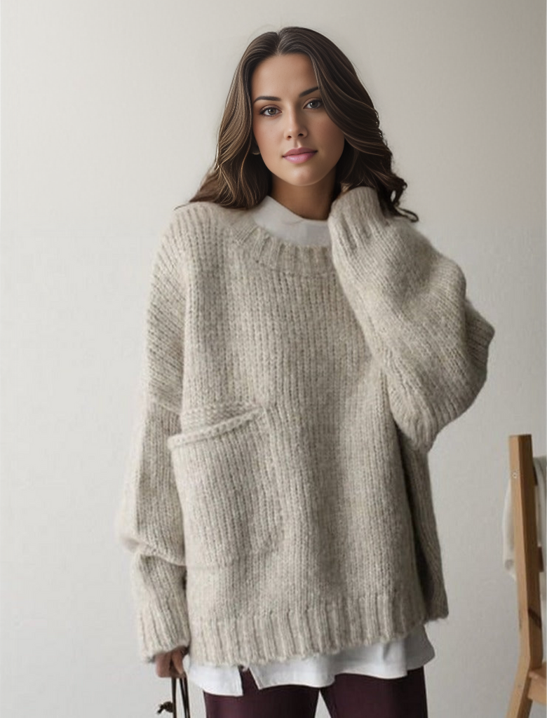 Oversized Sweater with Ivory Pocket Front