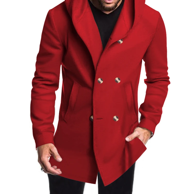 Double-buttoned coat with hood