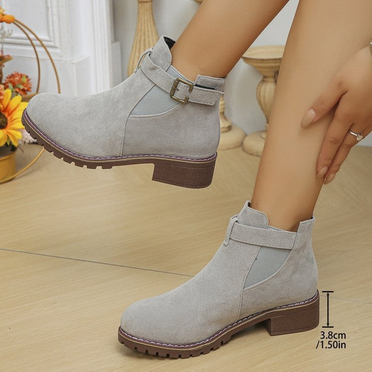 Women - Boots - Stylish Suede with Belt Accent - Trendy Footwear for Every Occasion