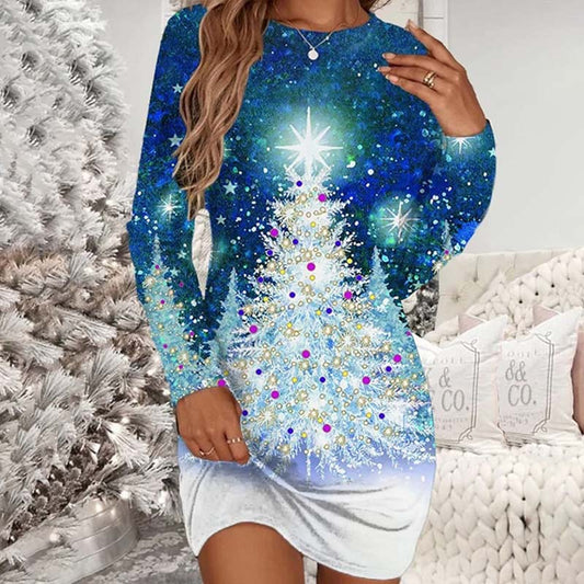 Women - Christmas Print Dress - Festive Holiday Style - Must-Have Seasonal Fashion