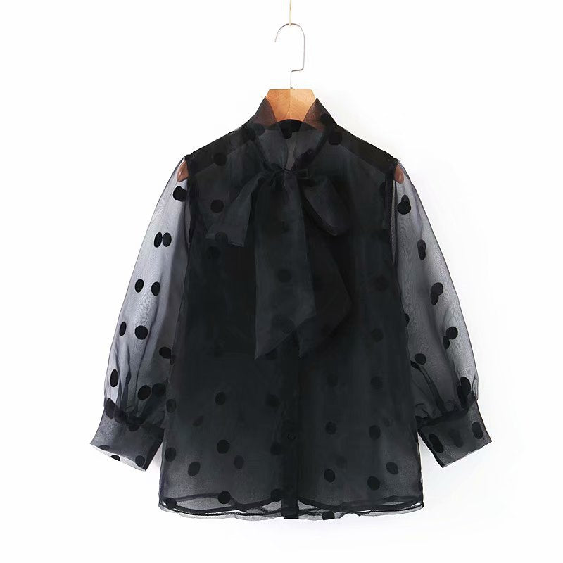 Fashionable black long sleeve blouse point sleeves