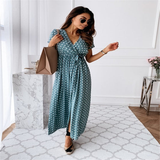 Elegant  Bohemian Polka Dot Print Dress Long Skirt