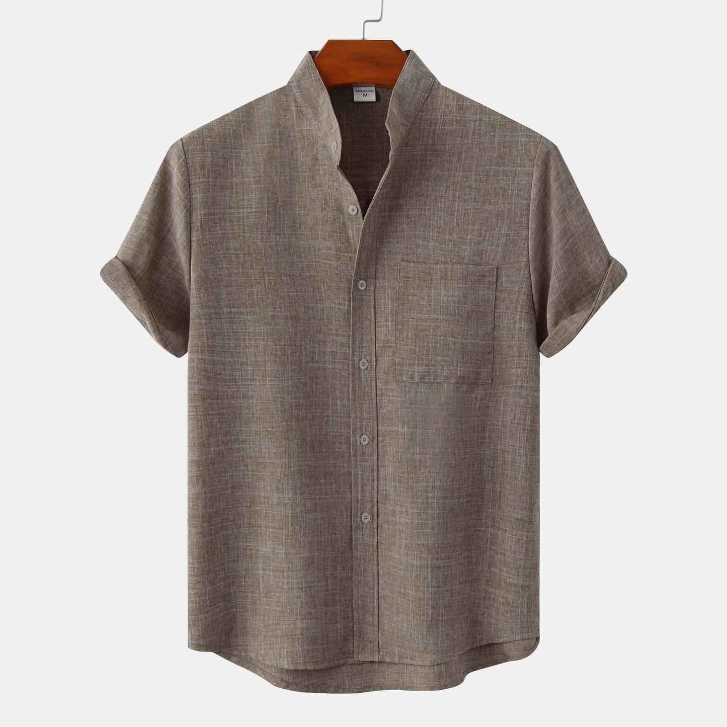 Men's linen shirt with short sleeves and lapels