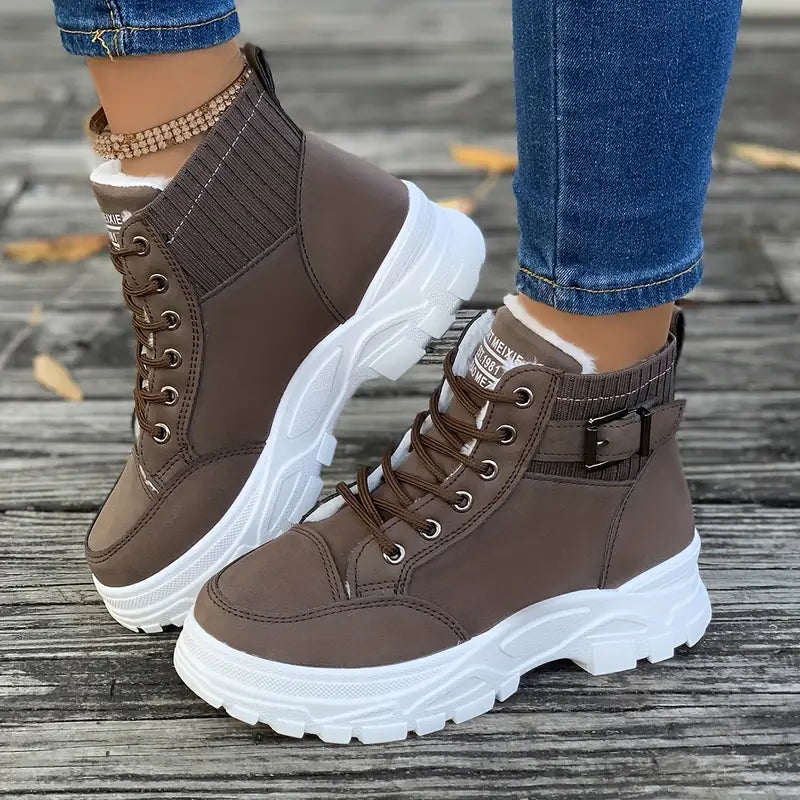 Lace-up ankle boots made of plush