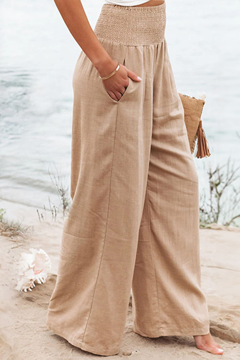 High-Waist Cotton Linen Palazzo Trousers