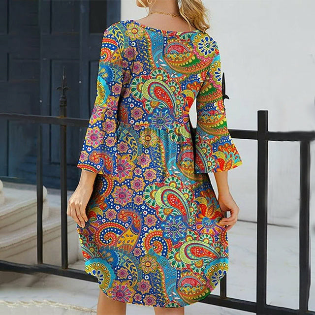 Printed long-sleeved mini dress