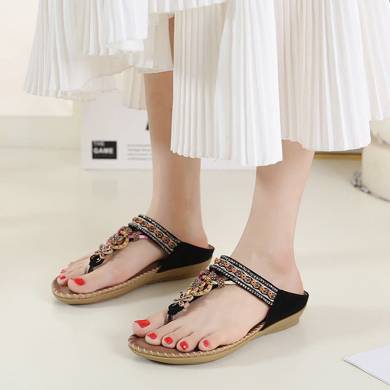 Ladies Bohemian Ethnic Set Toe Flat Sandals