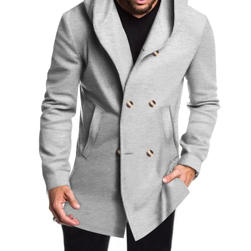 Double-buttoned coat with hood