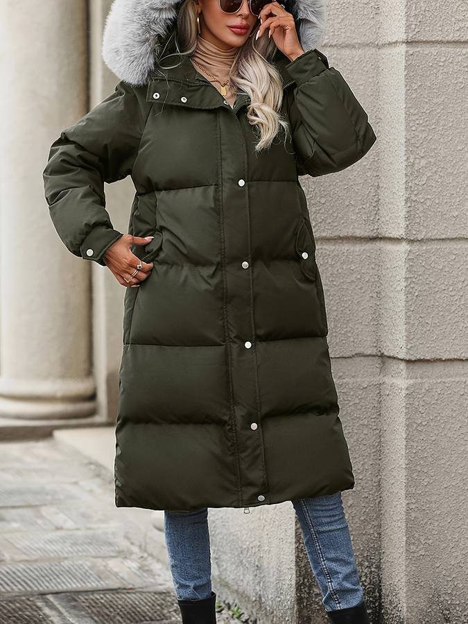 Puffer winter coat with fur collar