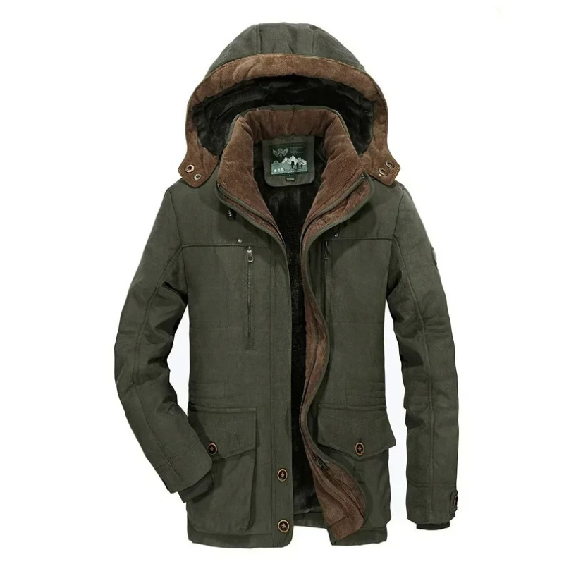 Warm parka jacket for men with soft lining and hood