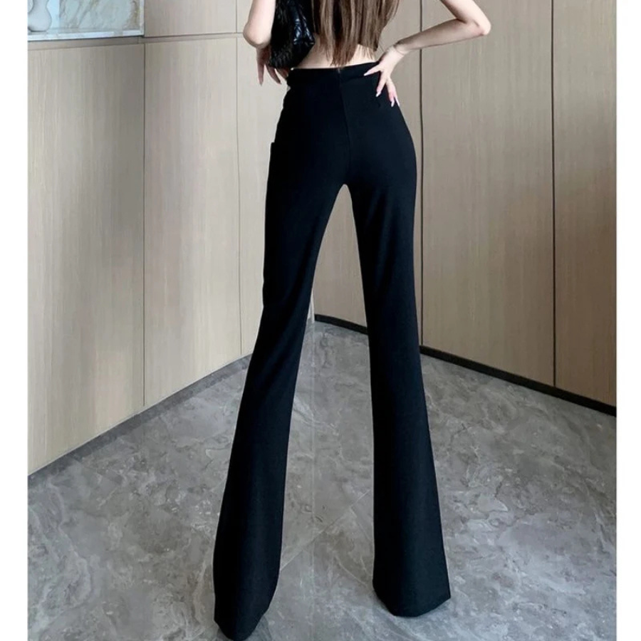 Women's Flared Trousers with Asymmetric Zip and High Waist