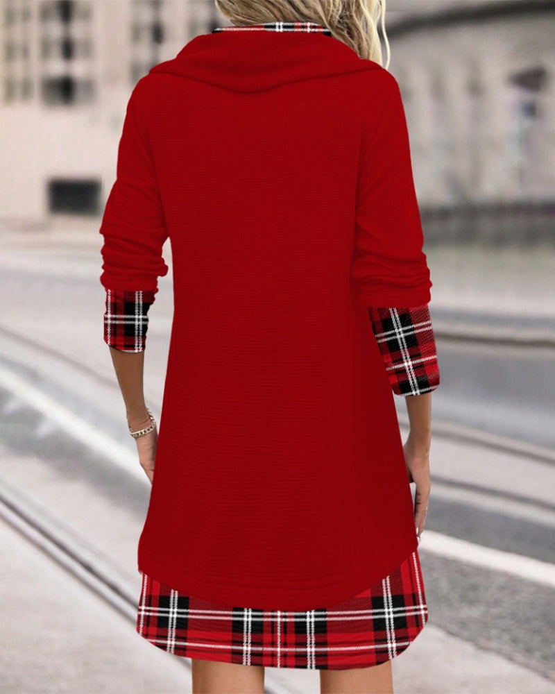 Women - Long Sleeve Dress - Classic Checked Design - Stylish Casual Wear