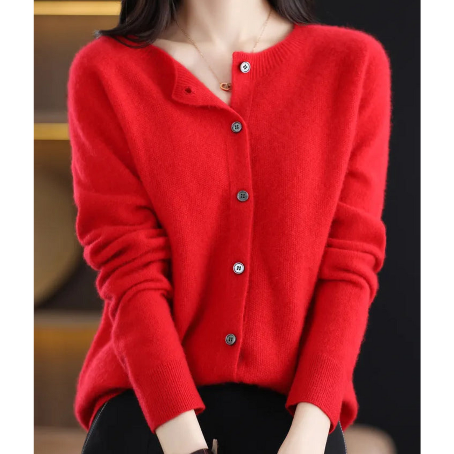 Wool Ladies O-neck Cardigan Cashmere Sweater