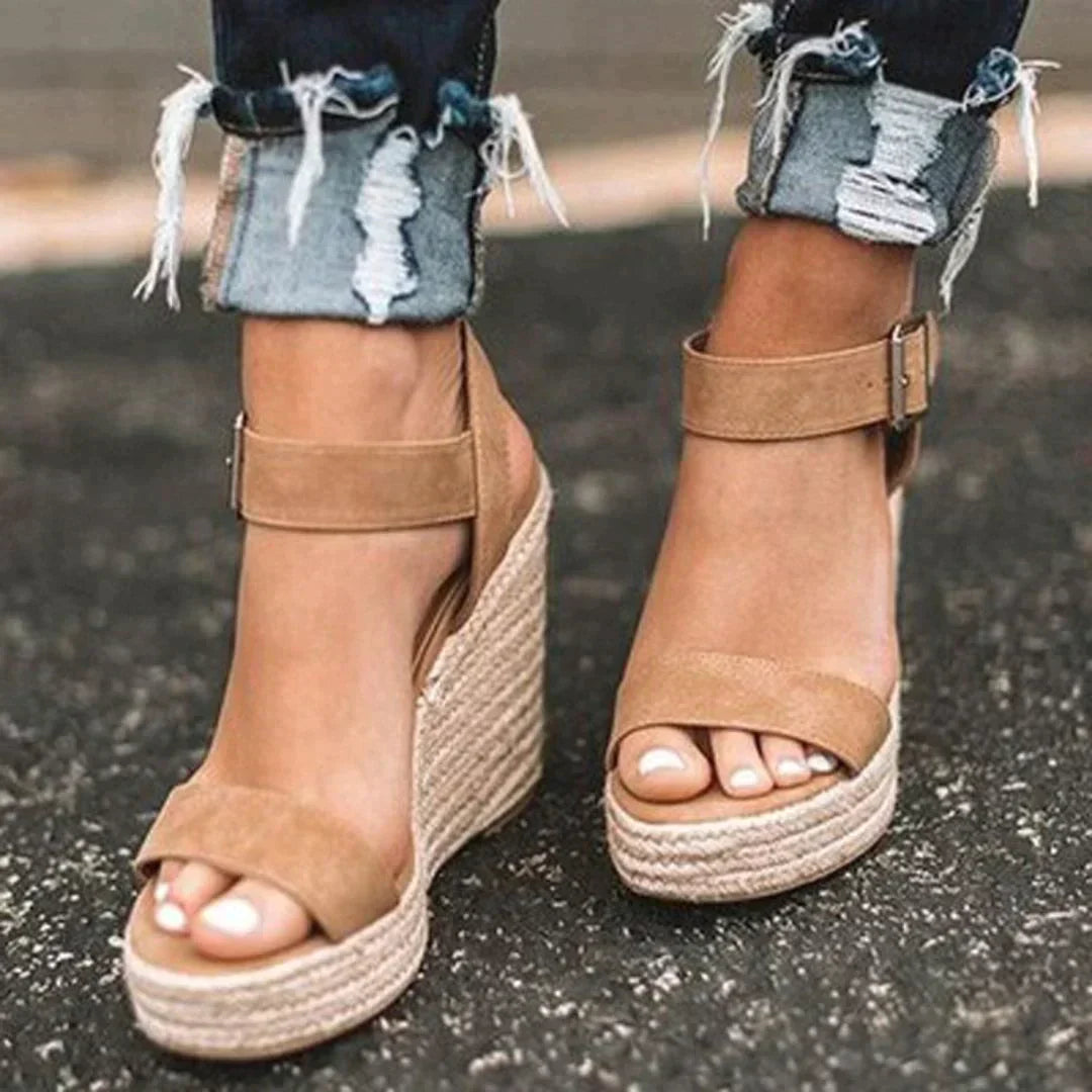 Platform sandals with ankle buckle