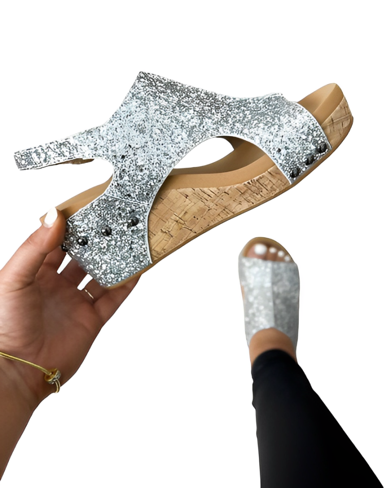 Sequined wedge Roman sandals