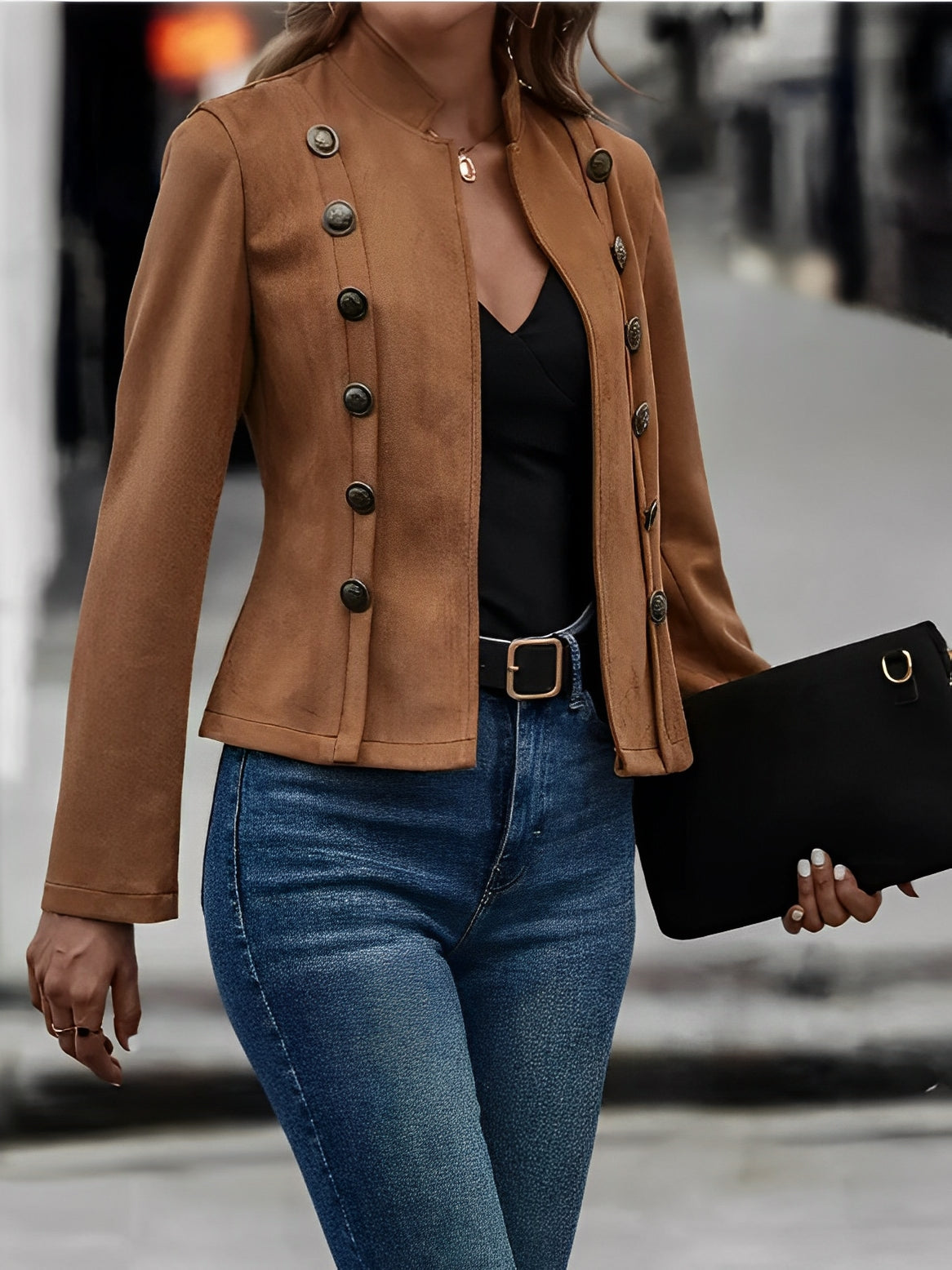 Women - Double-Breasted Coat - Short & Stylish - Versatile Outerwear for Every Occasion