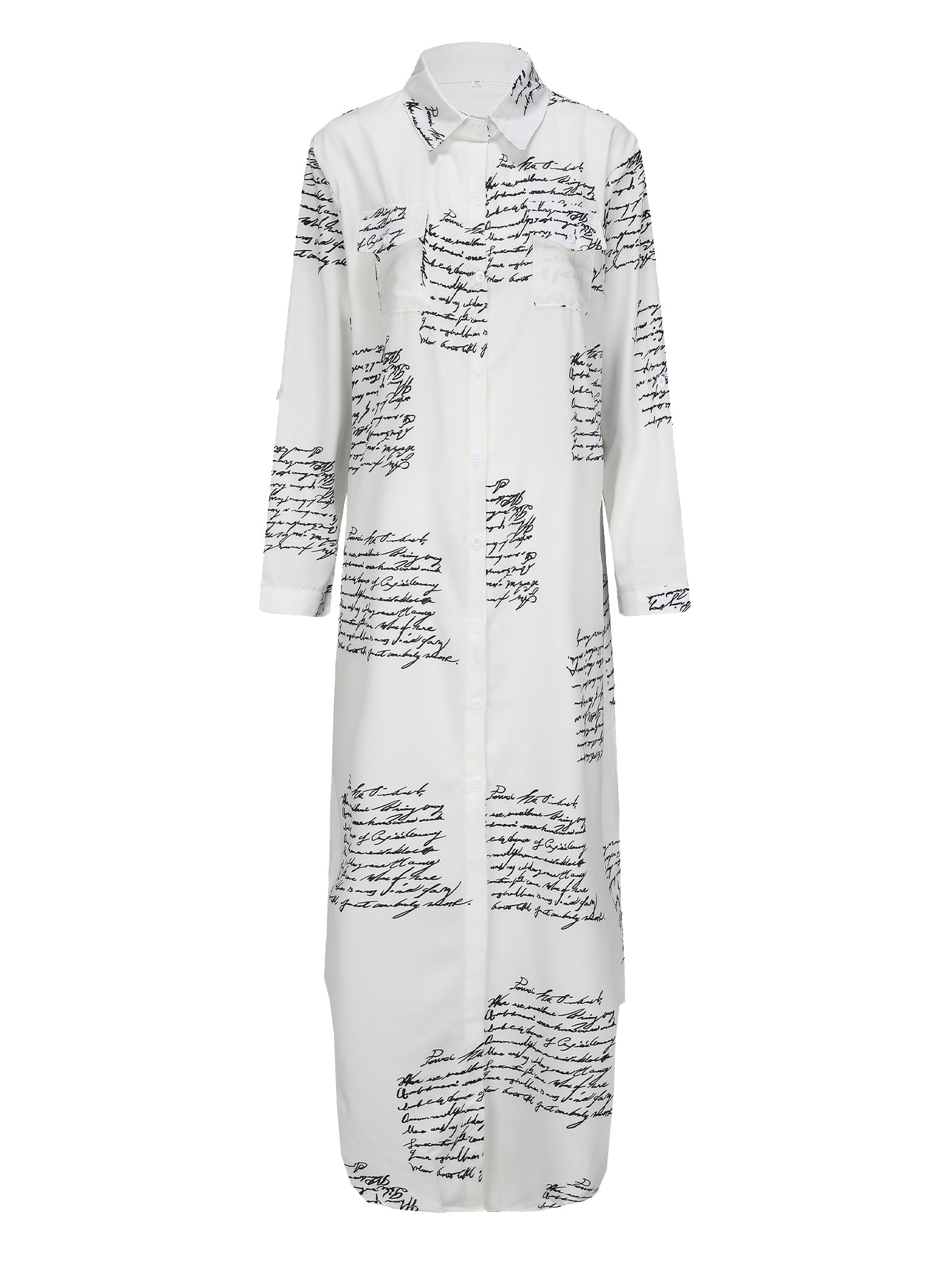 Women - Casual Long Sleeve Dress - White with Message Print - Comfortable & Stylish Everyday Wear