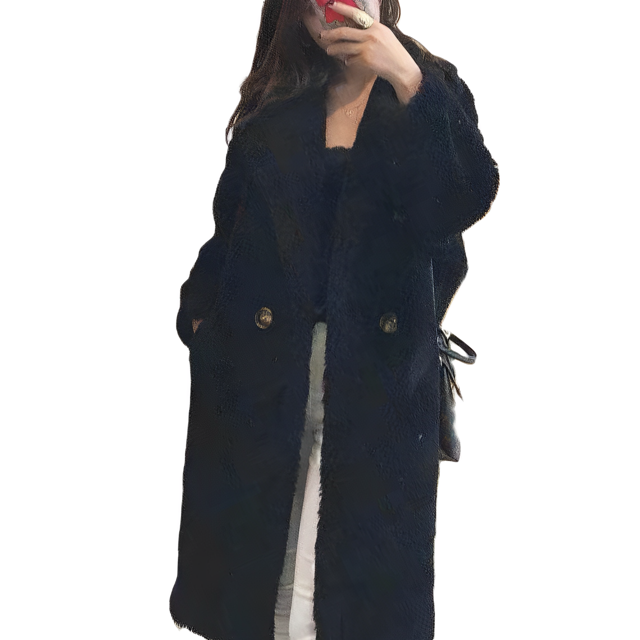 Women - Long Woollen Coat - Thick Fabric with Luxurious Fur - Stylish Winter Outerwear