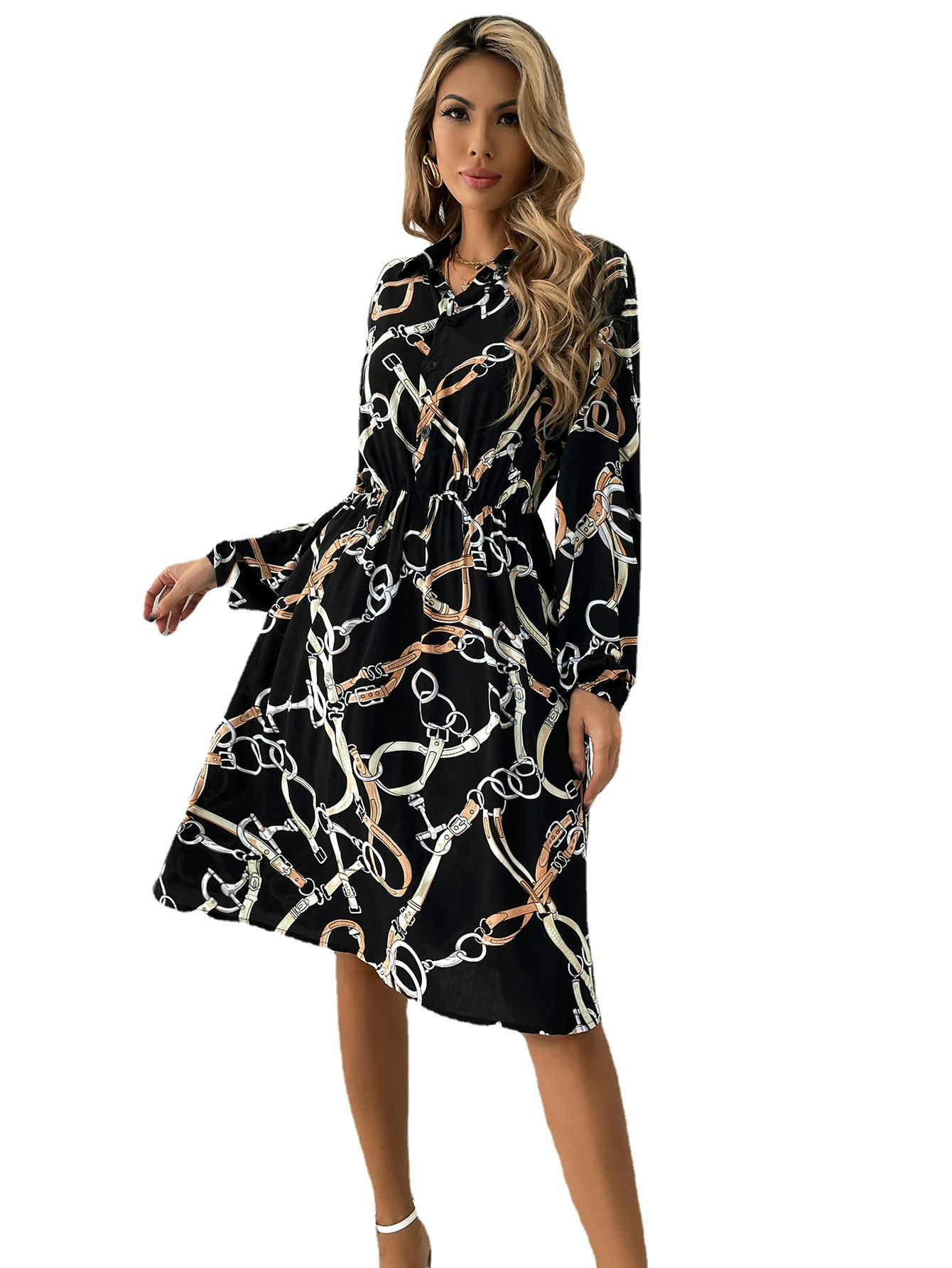 Abstract shirt dress with tie front