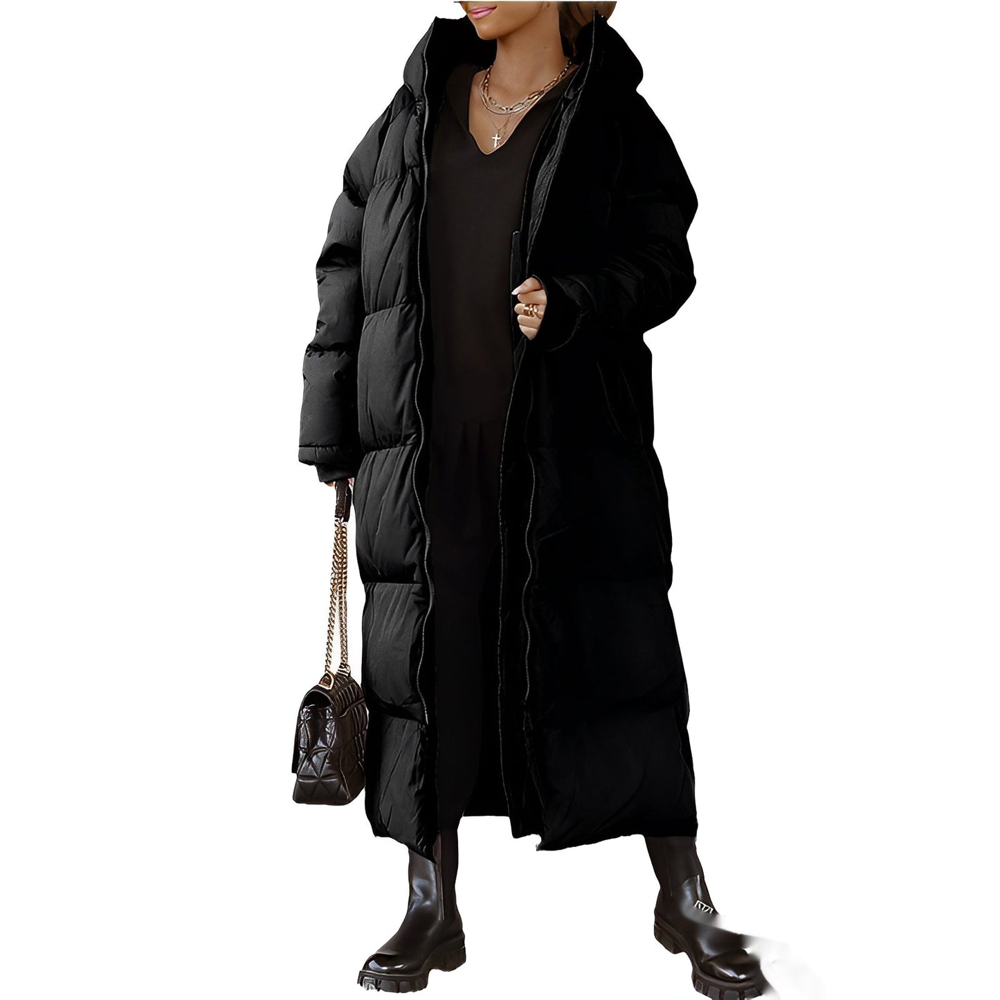 Women's Long Hooded Coat - Casual Style - Warm and Comfortable Outerwear - Perfect for Everyday Wear