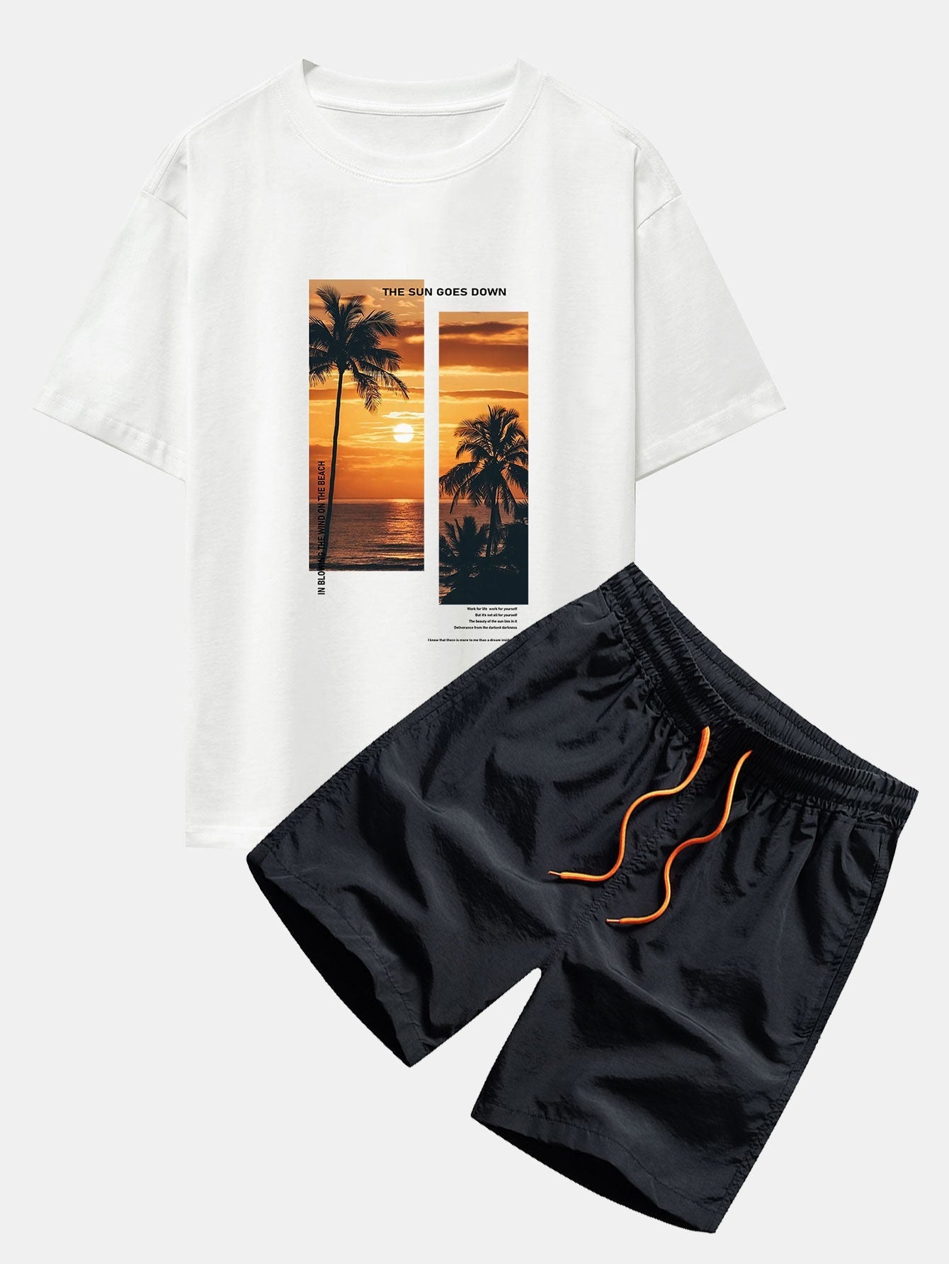 Palm Trees Landscape Slogan Print Oversize T-Shirt & Swim Shorts