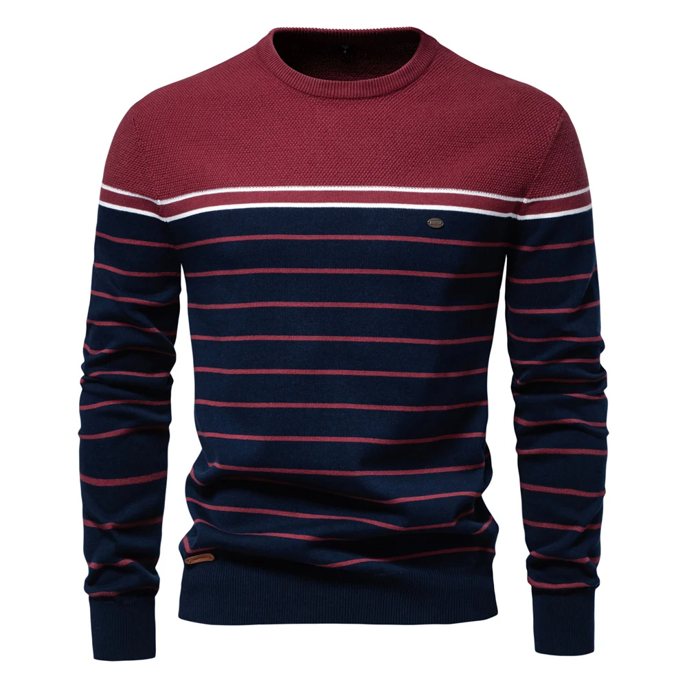 Striped round neck men's jumper in nautical style