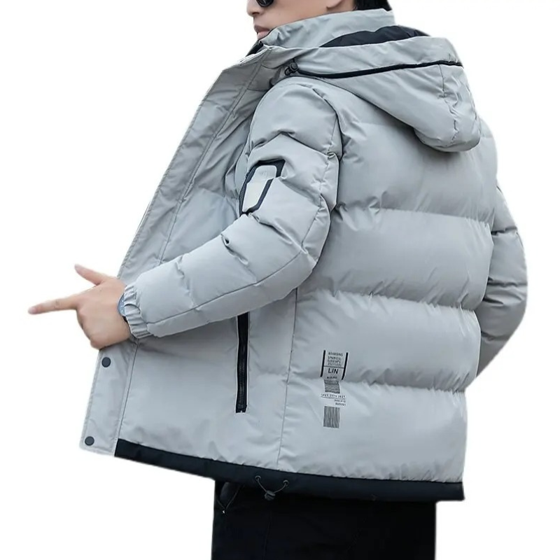 Men's puffer jacket with arm pocket and front zip