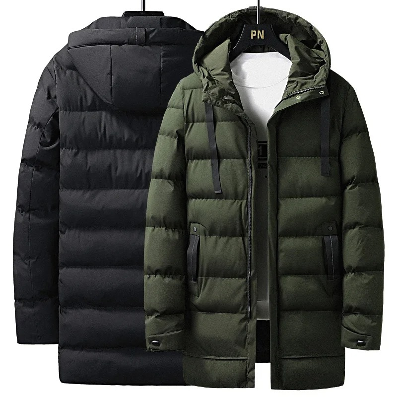 Puffer jacket men long with hood and several pockets