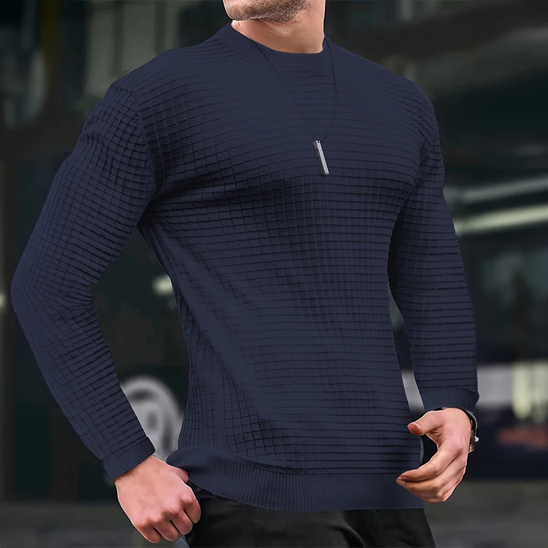 Men's with structure, round neck slim fit jumper